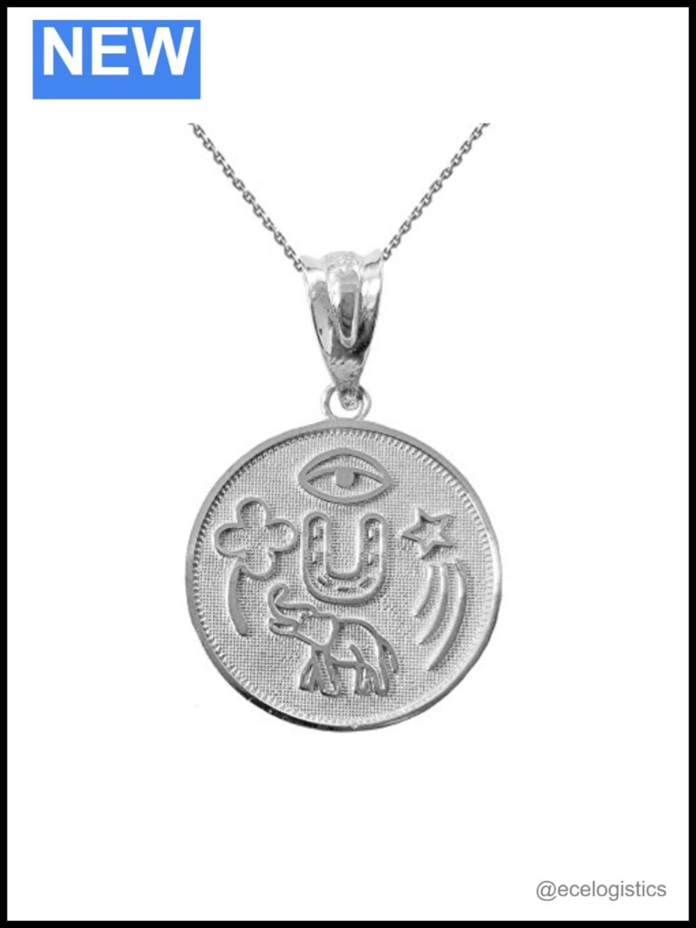 Sterling Silver Lucky Charm Pendant Necklace Round Coin Medal Talisman